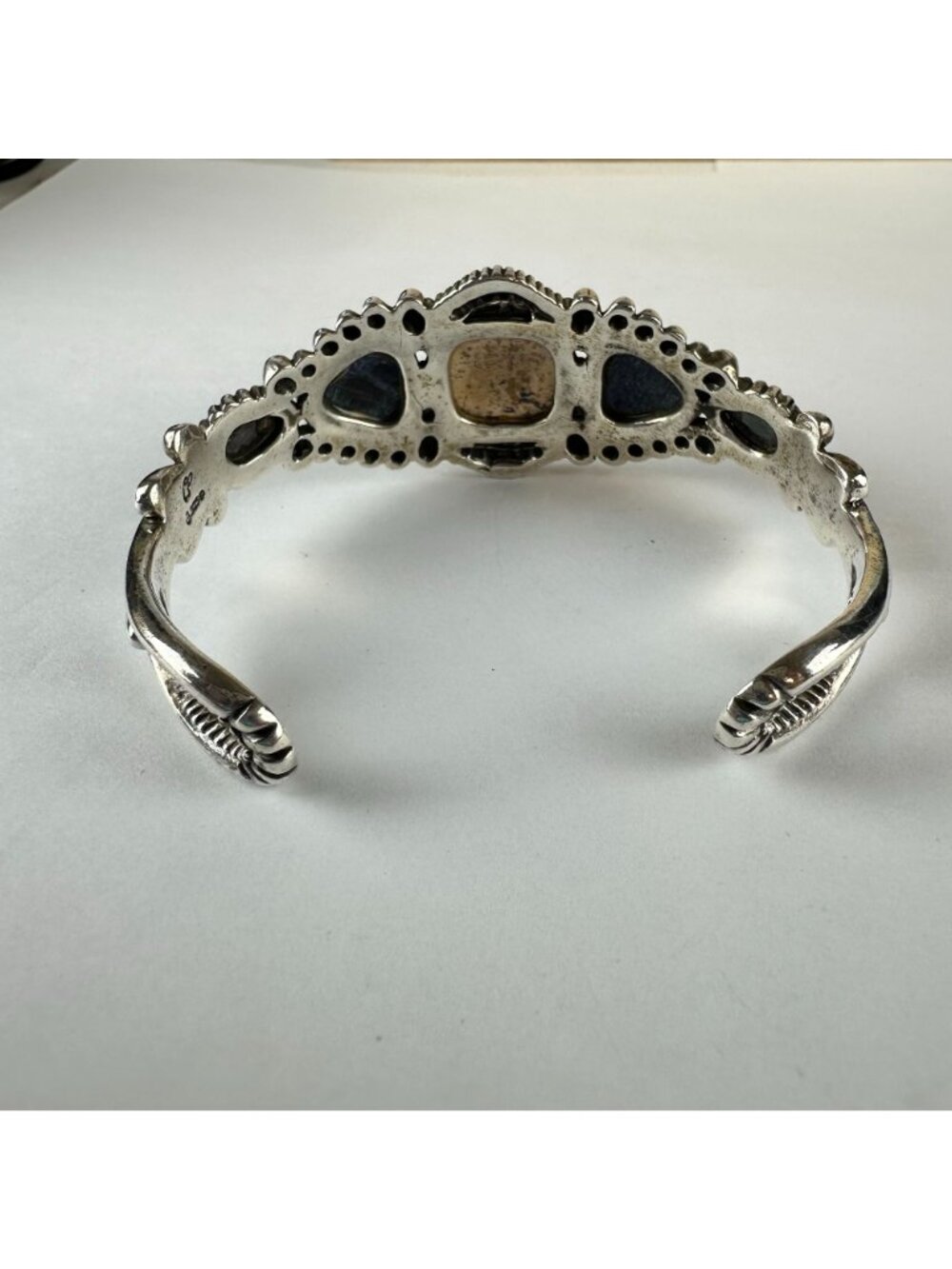 Carolyn Pollack Sterling Silver Cuff Bracelet Jasper & Lapis Lazuli - Picture 4 of 5